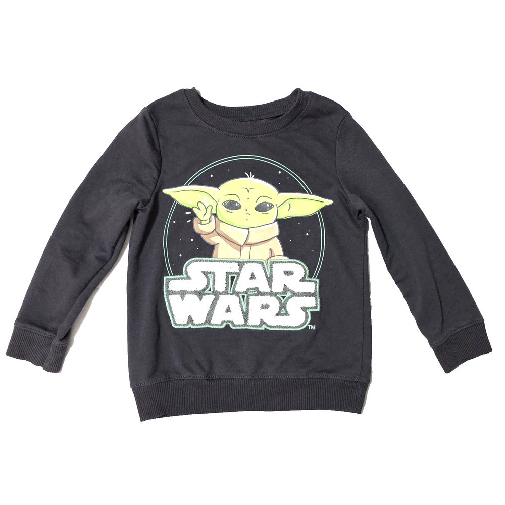 Star Wars The Child Grogu Baby Yoda Sweatshirt Boys Size 5 Gray Fleece Pullover